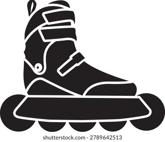 Inline skate vector illustration featuring a wizard skating setup with a rockered big wheel frame. Black and white silhouette icon of modern freeskating and urban rollerblading gear.