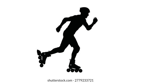 Inline skater in action pose dynamic movement black silhouette