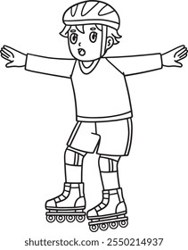 Inline Skater Boy Trying to Balance Isolated 