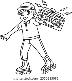 Inline Skater Carrying Radio Isolated Coloring 