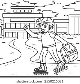 Inline Skater with School Bag Coloring Page 