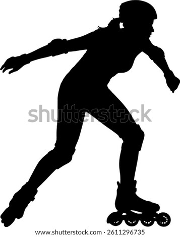 Inline skater silhouette skates forward wearing protective gear in action pose on a white backdrop