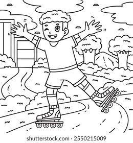 Inline Skater Waving Coloring Page for Kids