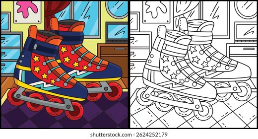 Inline Skates for Boy Coloring Page Illustration 