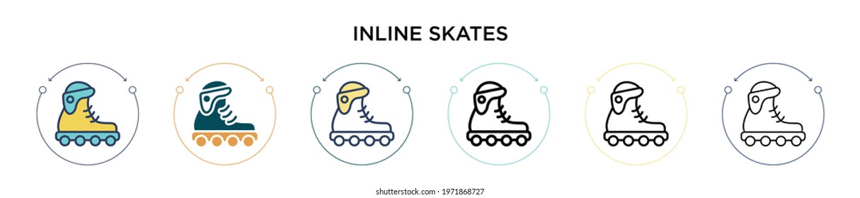 Inline skates icon in filled, thin line, outline and stroke style. Vector illustration of two colored and black inline skates vector icons designs can be used for mobile, ui, web