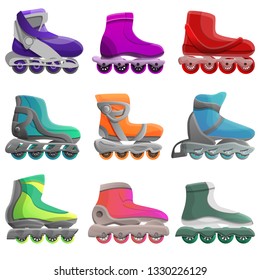 Inline skates icons set. Cartoon set of inline skates vector icons for web design