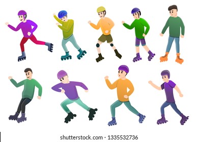 Inline skates icons set. Cartoon set of inline skates vector icons for web design