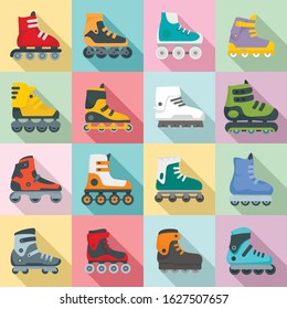 Inline skates icons set. Flat set of inline skates vector icons for web design