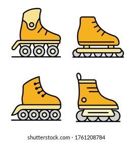 Inline skates icons set. Outline set of inline skates vector icons thin line color flat on white