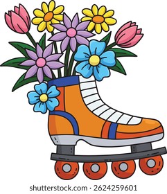 Inline Skates Sprouting Flowers Cartoon Clipart 