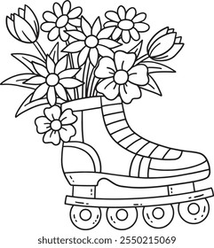 Patines en línea con flores que brotan aisladas 