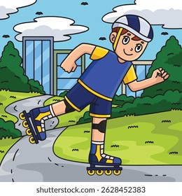 Ilustração de desenho animado de patinação em linha do menino colorido 