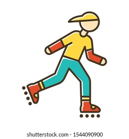 Inline skating color icon. Freestyle rollerblading. Fitness skating. Teenager on rollerblades. Person on roller skates. Extreme sport. Isolated vector illustration