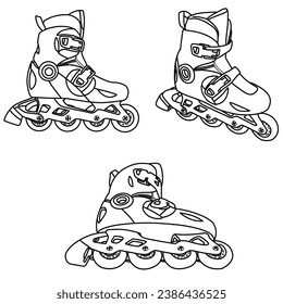 El patinaje en línea está aislado en un fondo blanco. Ilustración del vector de contorno.
