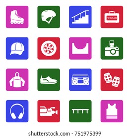 Inline Skating Icons. White Flat Design In Square. Vector Illustration. 