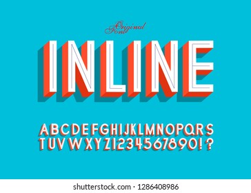 "Inline" Vintage 3D Condensed Alphabet. Old School Retro Typography. Vector Illustration.