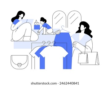 In-mall nanny isolated cartoon vector illustrations. Mom buying clothes when babysitter playing with her kid, business owner, trade profession, smart retail, childcare service vector cartoon.