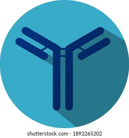 Inmunoglobulin or antibody icon, in a circle with shadows. Blue colors. Inmune system protection from diseases