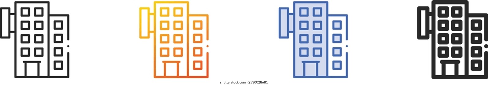 inn icon.Thin Lineal, degradado, trazo azul y diseño de estilo atrevido aislado sobre fondo blanco