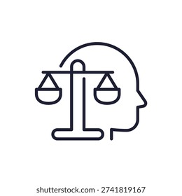 inner balance line icon with head and scales
