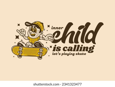 Inner child is calling, Mascot character design of a boy on a skateboard