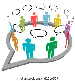 Inner circle business people talk meet in a social media network speech bubble