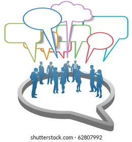 Inner circle business people talk meet in a social media network speech bubble