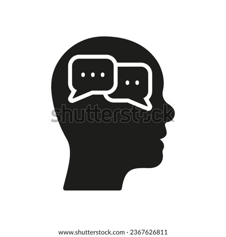 Inner Dialog in Human Head Silhouette Icon. Dialog with Yourself, Personality Cognition Glyph Pictogram. Internal Conversation Solid Sign. Intellectual Process Symbol. Isolated Vector Illustration.