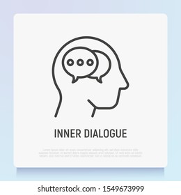Inner dialogue in human head thin line icon. Mental health. Modern vector illustration.