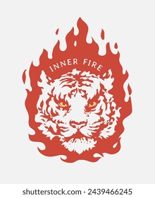 inner fire slogan with fire tiger head graphic hand drawn vector illustration