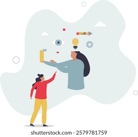 Inner mental intelligence and logic process visualization.Mind thinking and creative thoughts awareness.flat characters.