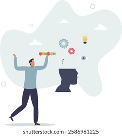 Inner mental intelligence and logic process visualization.flat character life .