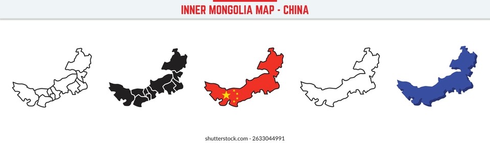 Inner Mongolia Map Outline with China Inset – 3D Inner Mongolia Map Outline and Filled Vector Design