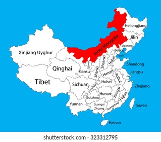 Inner Mongolia province map, China vector map illustration isolated on background. Editable China map vector.