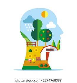 Inner peace. Clear thinking, harmony and mental wellbeing. Flat vector illustration