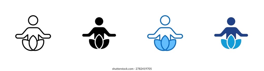 Inner Peace Multiple Style Icon Design Vector - Meditation figure with lotus representing mindfulness, emotional balance, and wellness practice