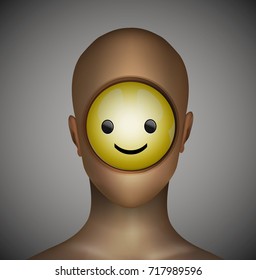 inner positive concept, smile icon inside the man head, artificial positive idea, vector,