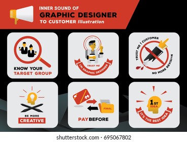 inner sound of graphic designer for customer with creative design  illustration