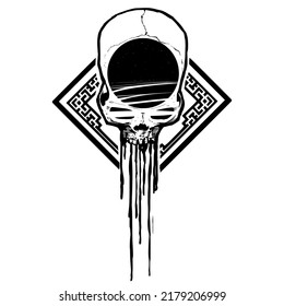 Inner space. Skull. Idea for a tattoo. Vector illustration.