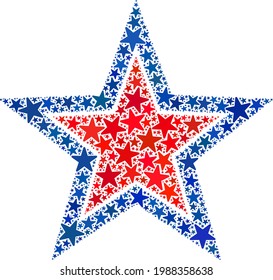 Inner star collage of stars in variable sizes and color shades. Inner star illustration uses American official blue and red colors of Democratic and Republican political parties, and star parts.