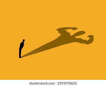 Inner Strength . Strong Businessman with Shadow Showing Arm Muscles