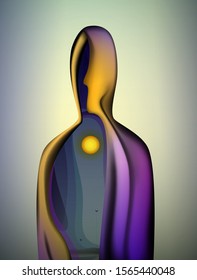 inner sun inside the soul, abstract shape of human body with sun inside, inner world of human, vector