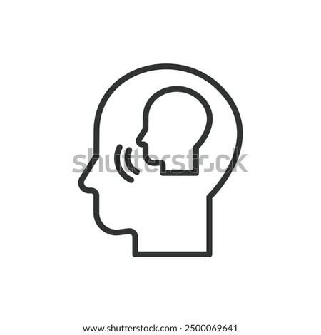 Inner voice, in line design. Inner voice, Self-talk, Intuition, Reflection, Mindfulness, Consciousness, Inner dialogue on white background vector. Inner voice editable stroke icon.