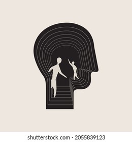 Inner voices, state of mind. Abstract human head, self talk. Psychological concept. Vector illustration, EPS 10