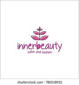 innerbeauty logo. pink colours type. flower. leaves. branch.