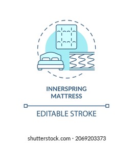 Innerspring mattress blue concept icon. Common matress type abstract idea thin line illustration. Metal springs carcass covered with fabric. Vector isolated outline color drawing. Editable stroke