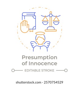 Innocence presumption duo tone concept icon. Public trial, law equality. Legal system. Round two color outline illustration. Abstract vector design. Easy to use in infographic, presentation