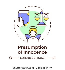 Innocence presumption multi color concept icon. Public trial, law equality. Legal system. Round shape line illustration. Abstract idea. Graphic design. Easy to use in infographic, presentation