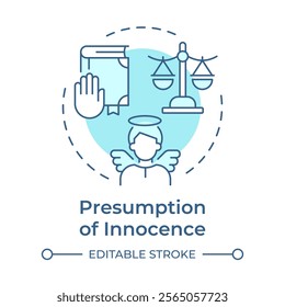 Innocence presumption soft blue concept icon. Public trial, law equality. Legal system. Round shape line illustration. Abstract idea. Graphic design. Easy to use in infographic, presentation