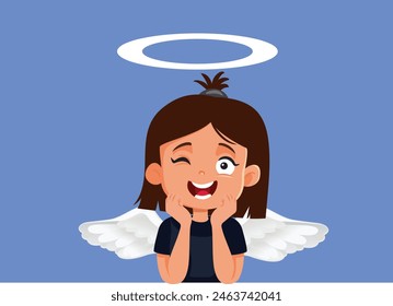 
innocent Angelic Girl Day Dreaming Vector Cartoon
Cute and adorable toddler winking behaving nicely 
